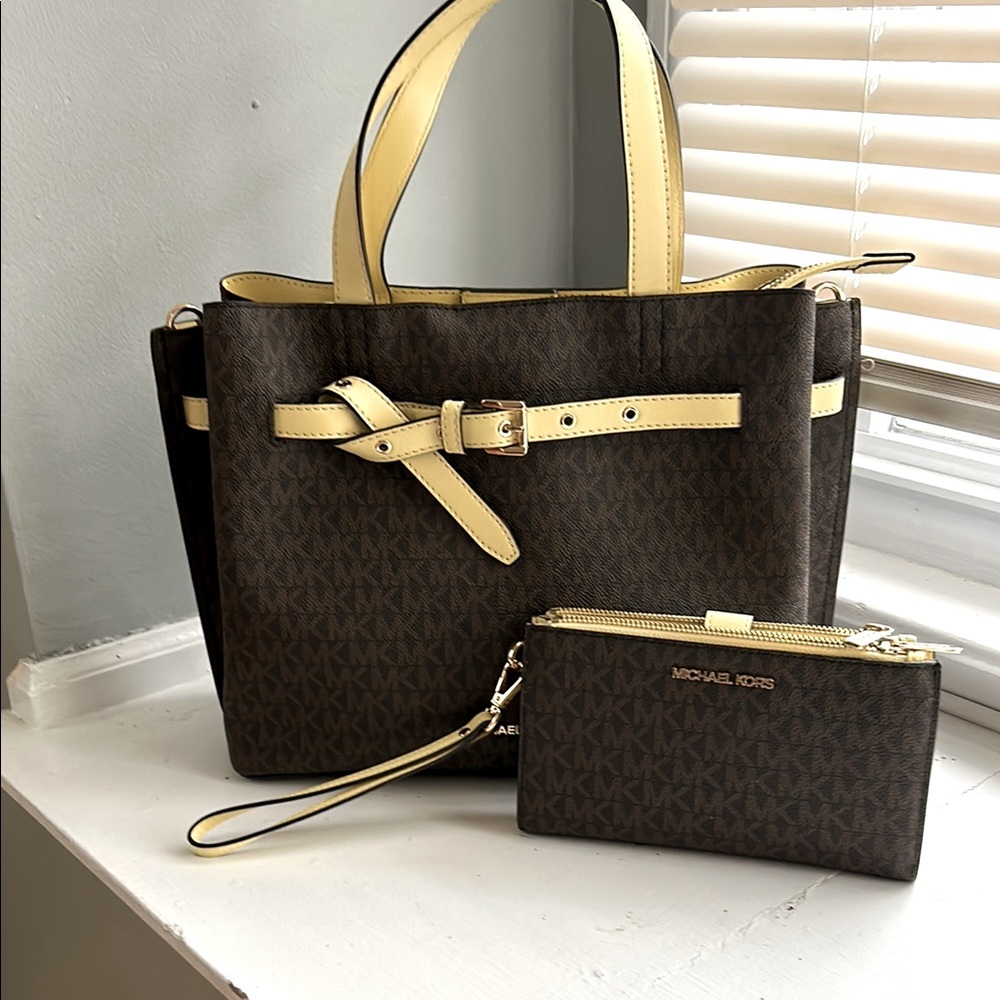 Michael Kors Brown and Cream Tote Bag with Wallet